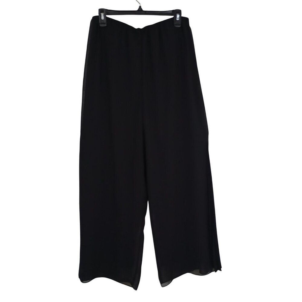 Alex Evenings Pants Wide-Leg Black Chiffon Pleated Panel Detail Size L Womens
